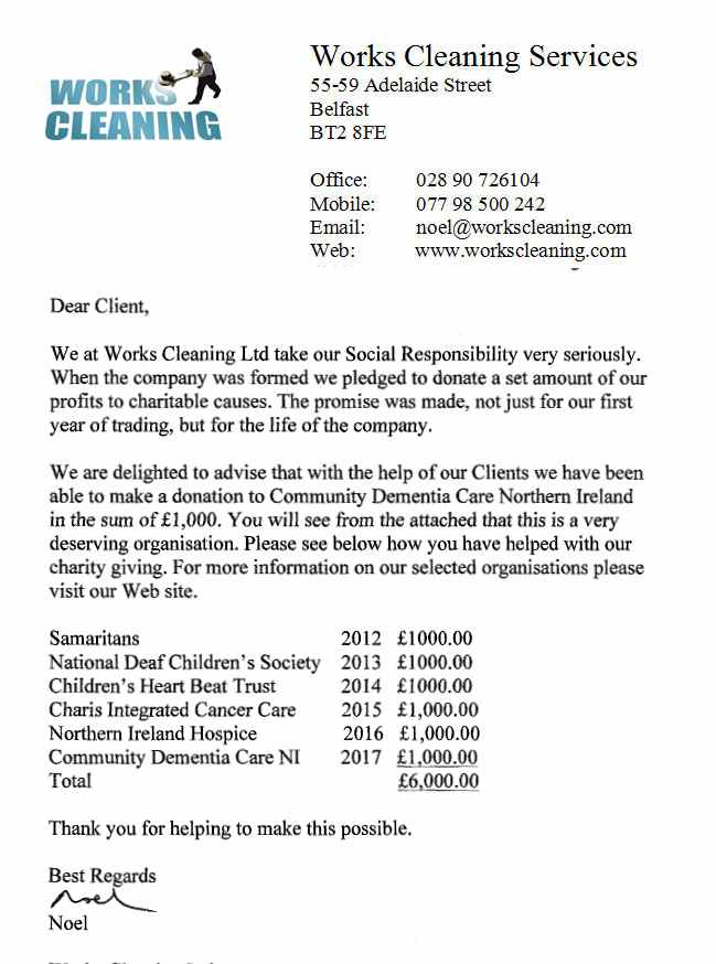 Works Cleaning Services Letter To Community Dementia Care NI